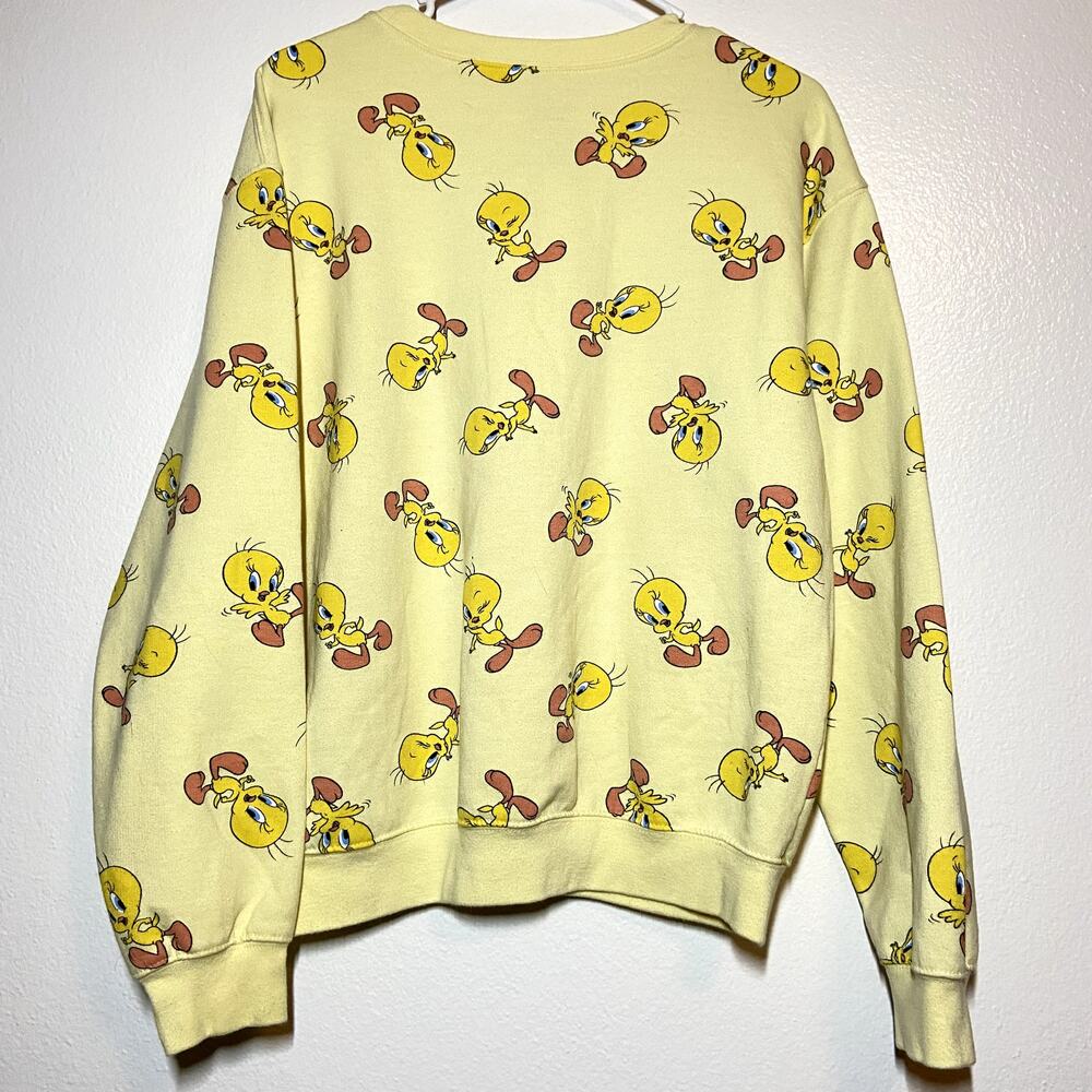 Looney Tunes Sweatshirt Pullover Crew Neck All Over Tweety Bird Yellow Large - Picture 5 of 5
